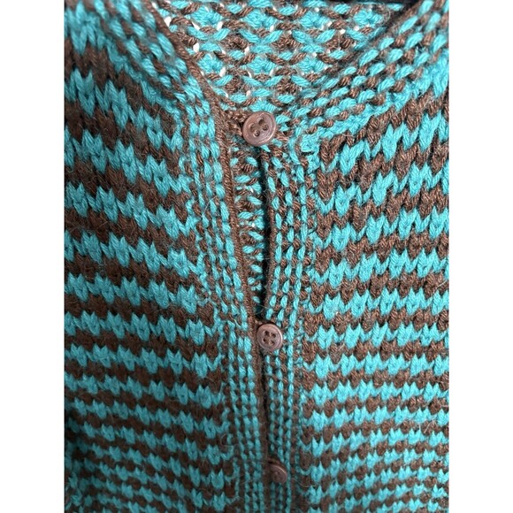 Trina Turk Alpaca Blend Open Knit Cardigan Green/Black Size Large Buttons Cozy - Picture 5 of 5